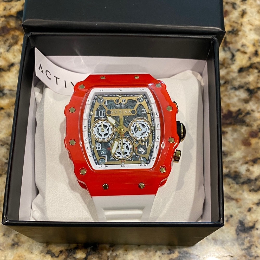 Activa x Invicta Red Watch with Skeleton Dial